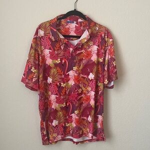 Men's Tropical Floral Button Down Shirt - Red